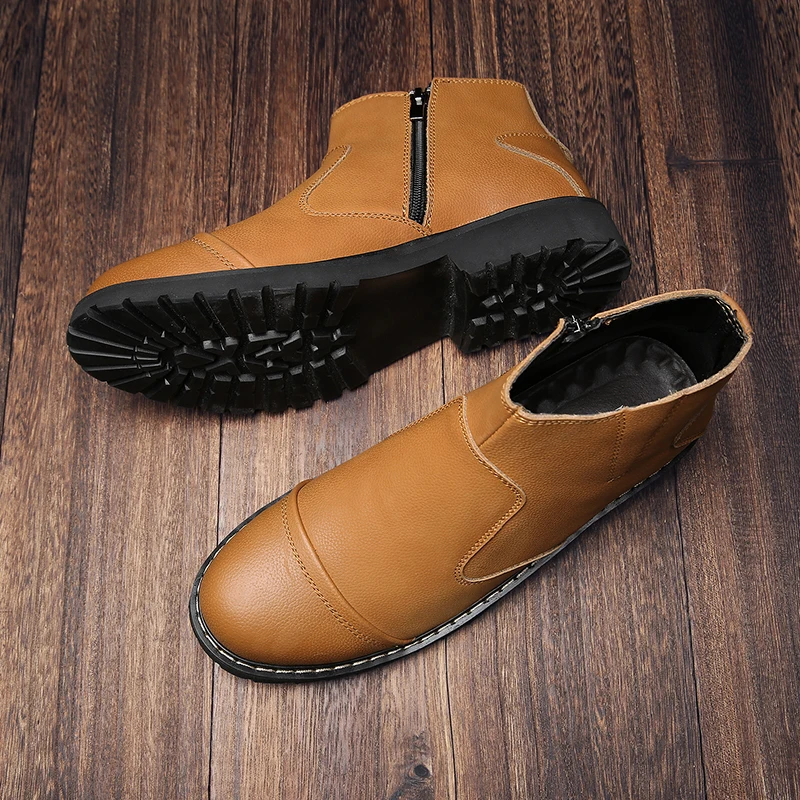 Модная обувь мужские ботинки челси повседневная кожаная с круглым носком