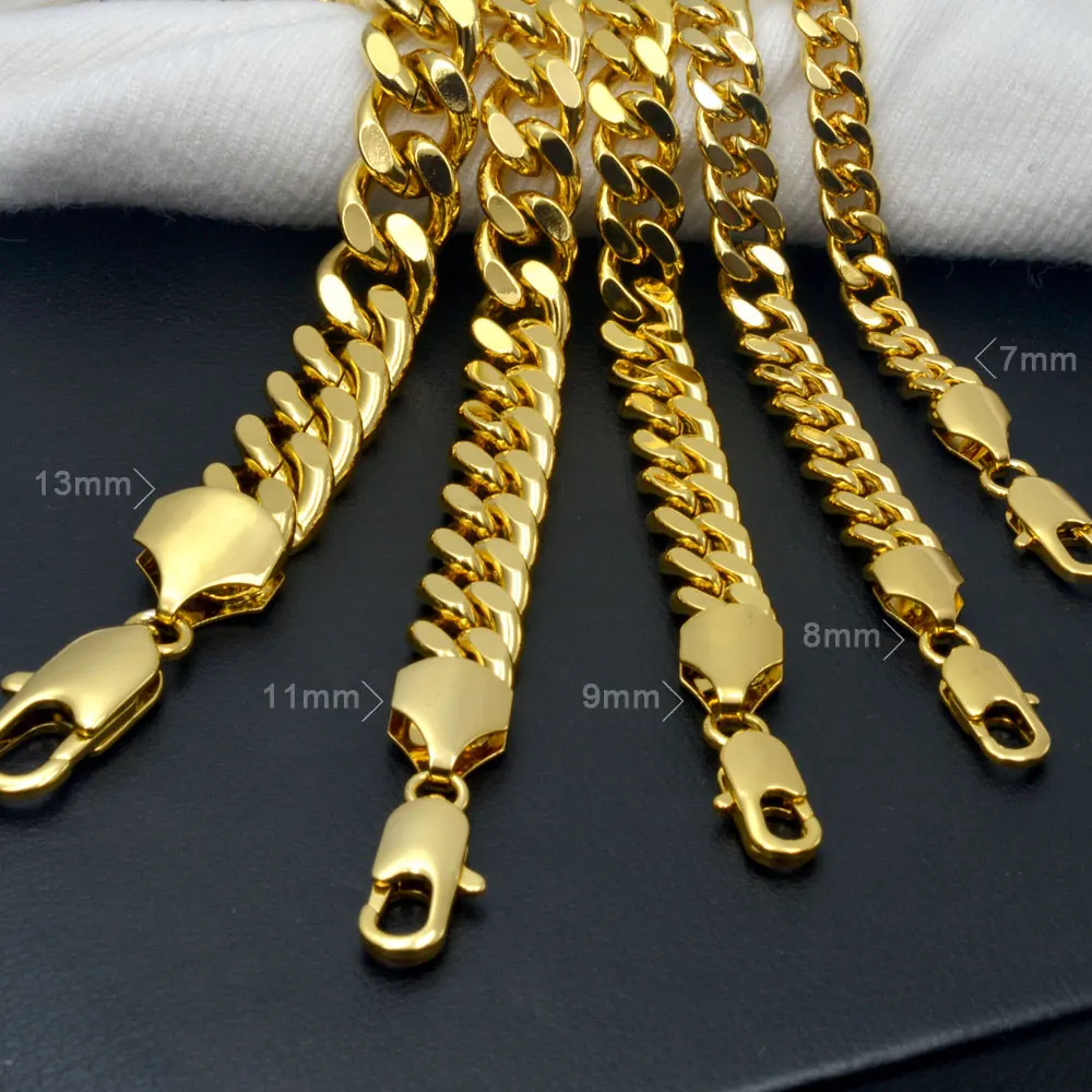 

18ct Yellow Gold Vacuum Coating Curb Rings Link Chain Solid Men Women Necklace