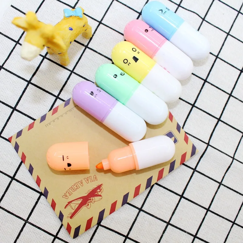 6 шт./лот капсулы хайлайтер витаминные таблетки маркер цветные ручки