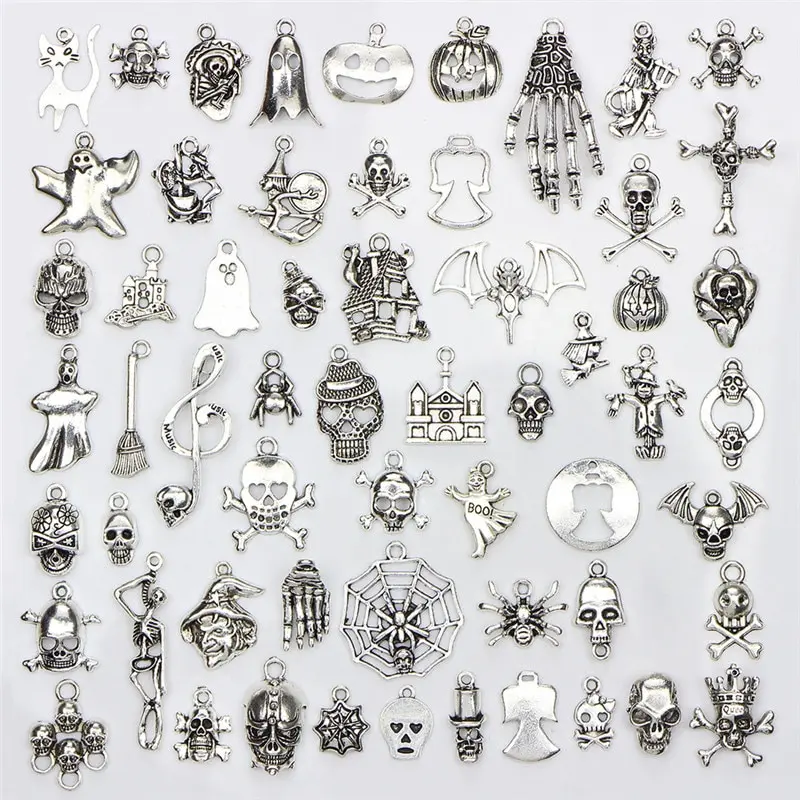 

60PCS/Set Bulk Lots Tibetan Silver Mix Halloween Pendants Charms Jewelry Gift