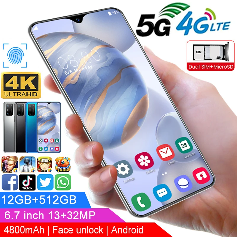 

6.7inch X10Pro Snapdragon 865 Deca Core Phone 12GB RAM 512GB ROM Smartphone 4800mAh Face Unlock 4G5G LTE Global Version In Stock