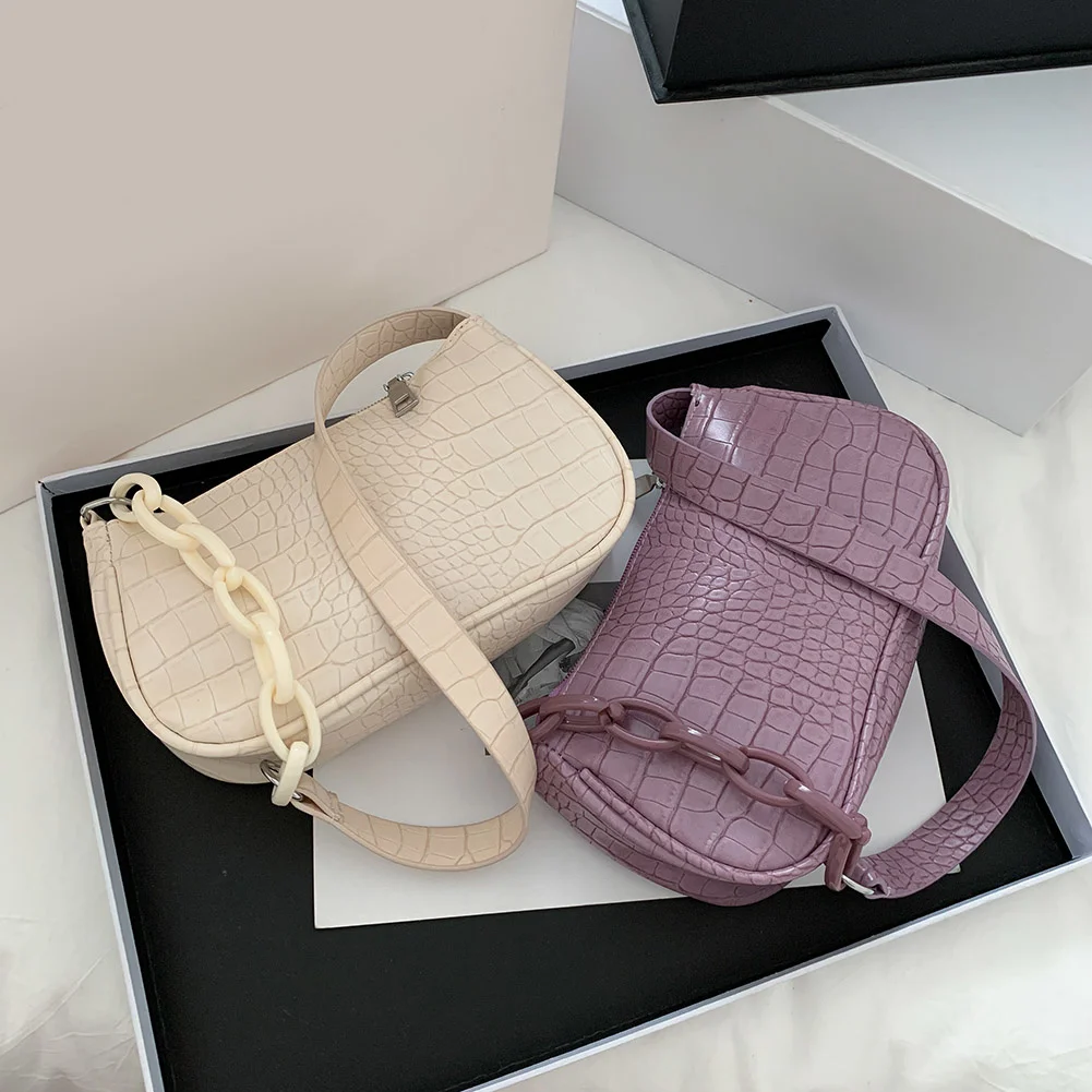 

Crocodile Rectangular Handbag Candy Color Chain Female Small Shoulder Bag Fashion Design Leather Armpit Bag