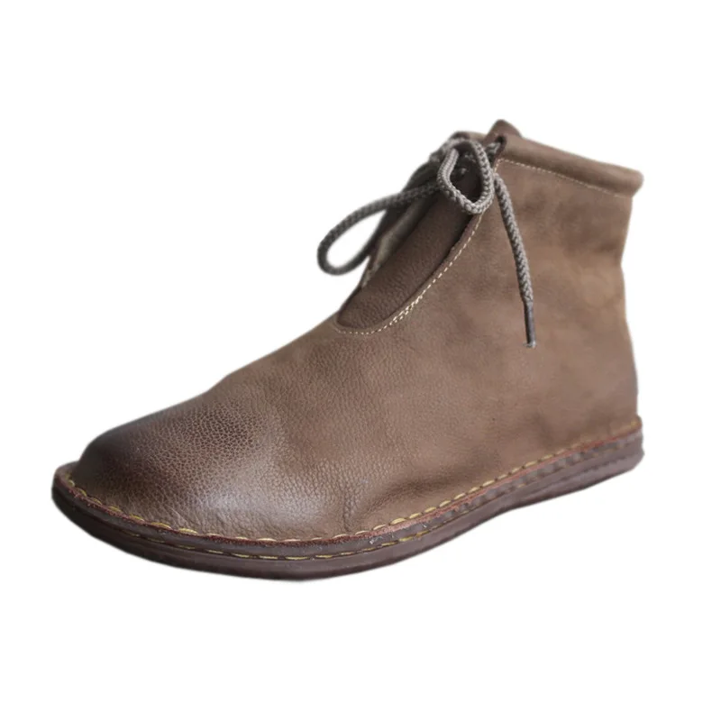 

YourSeason Genuine Leather Ladies Lace Up Winter 2021 Boots Sewing Flat With Handmade Casual Platform Women Vintage Shoes