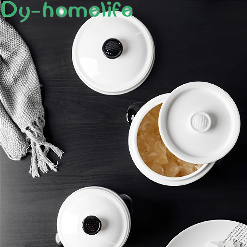 Керамическая тушеная кастрюля Корейская двойная крышка белая круглая миска для