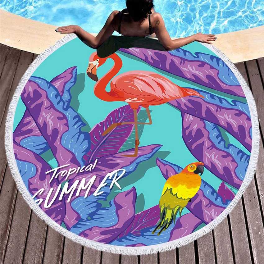 

Пляжное полотенце с мультяшными птицами, круглое пляжное полотенце с кисточками, гобелен, коврик для йоги из микрофибры, полотенце для душа,...