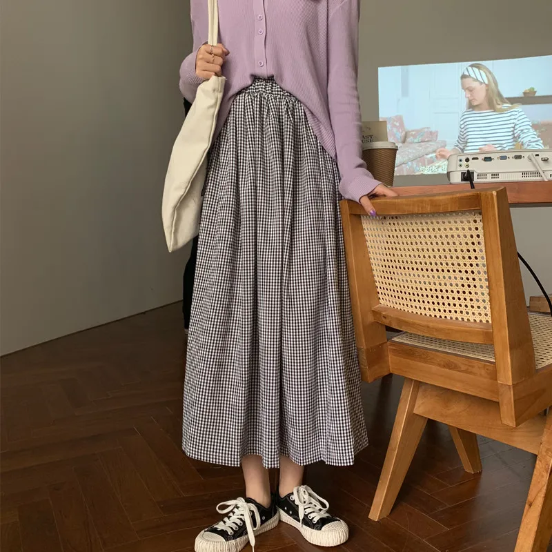 

Hzirip Summer Korean Style All-Match Wild High Waist Thin Gentle Plaid Mid-Length Skirt 2020 Casual Fashion Female Students