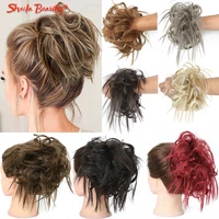 messy hair bun tousled hairpiece elastic band chignon hair curly scrunchie updo cover synthetic natural fake hairpiece for women