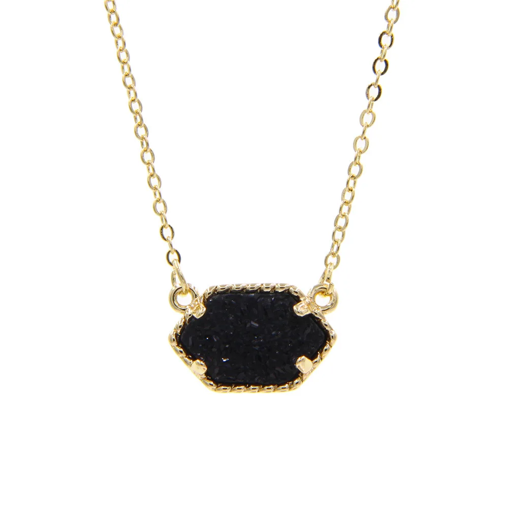 Овальная подвеска Druzy ожерелье из шестигранной смолы модные стильные ожерелья
