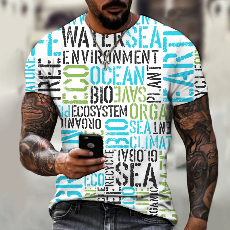 

2021Men's T-shirt O-neck 3D Printing Cool Trend Letter Newspaper Graffiti Summer Plus Size New XXS-6XL