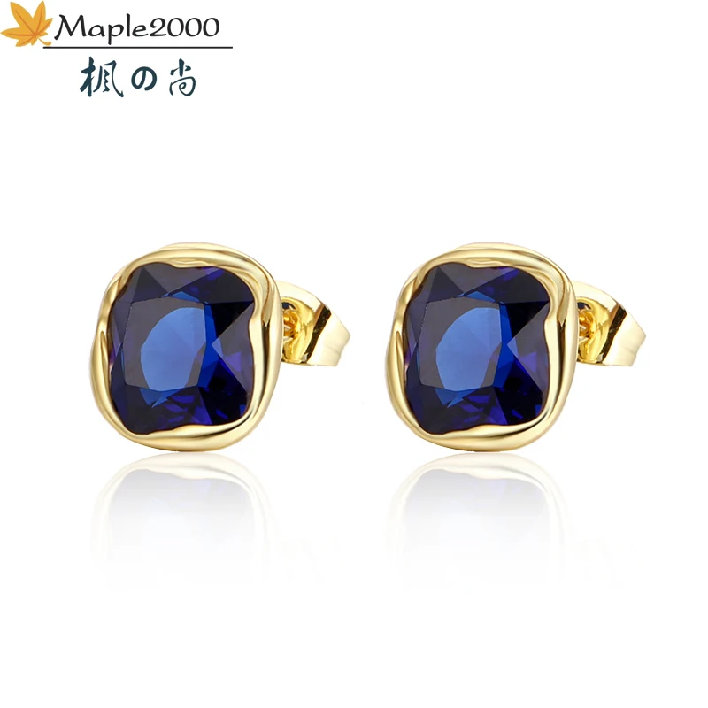 

New Fashion women blue crystal Stud earring brass Zircon earrings for women gold fashion jewelry korean earrings 2020