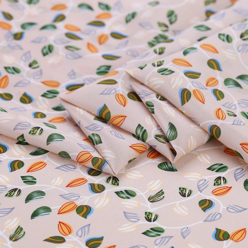 Высококачественная ткань крепдешина с цифровым принтом листьев на заказ для