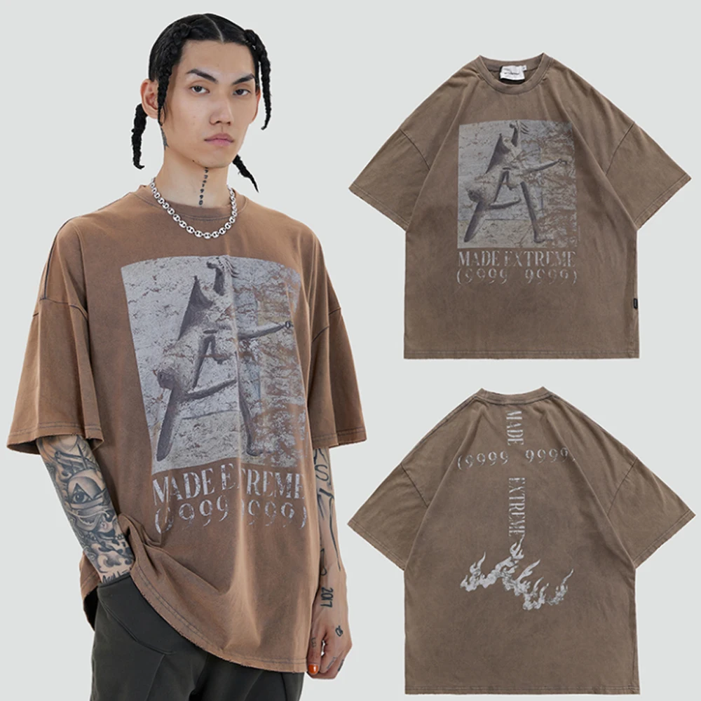 

2020 T Shirt Men Women Washed Do Old Streetwear T- Shirts Summer Style High-Quality Top Tees O-neck Gothic Short Street Style