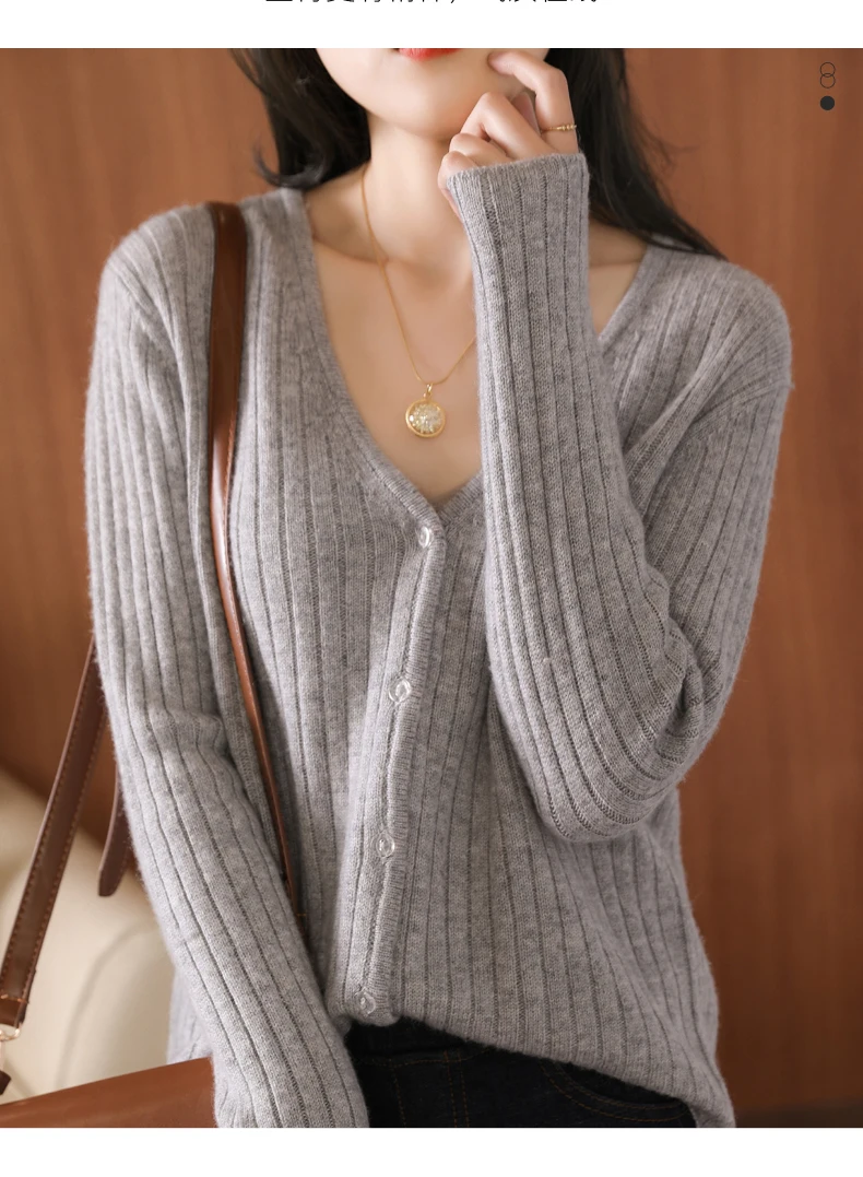 

Simple solid color knitted small cardigan 2021 autumn and winter new loose western style V-neck sweater jacket women