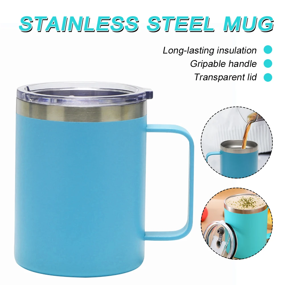 

12oz Coffee Mug with Handle Reusable Vacuum Insulated Stainless Steel Coffee Cup with Lid for Household Travel Use 3 Colors Mugs