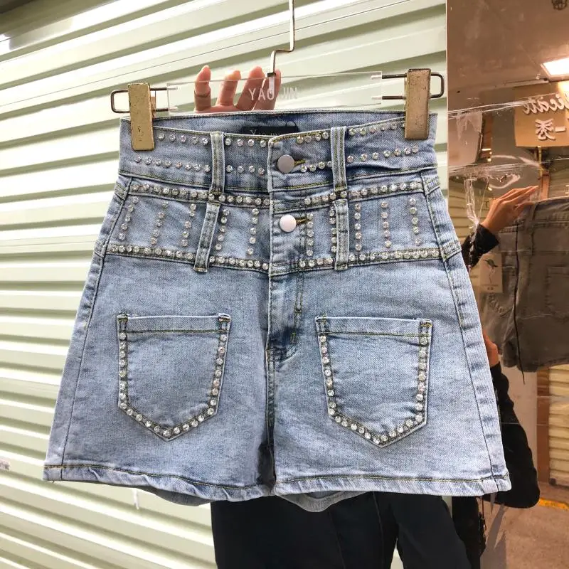 

Heavy Industry Beaded Diamond Split High Waist Slim Jeans Shorts Women 2020 New Summer Hot short Fashion Shorts Women Harajuku