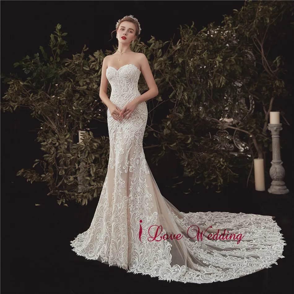 Vestido de novia 2020 Sweetheart Lace Wedding Dress Nude Lining Mermaid Luxury Bridal Gown Elegant Boho bridal | Свадьбы и торжества
