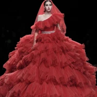 red wedding dress off shoulder luxury evening dress womens ball gown crystal waist tulle dress ever pretty plus size bridal