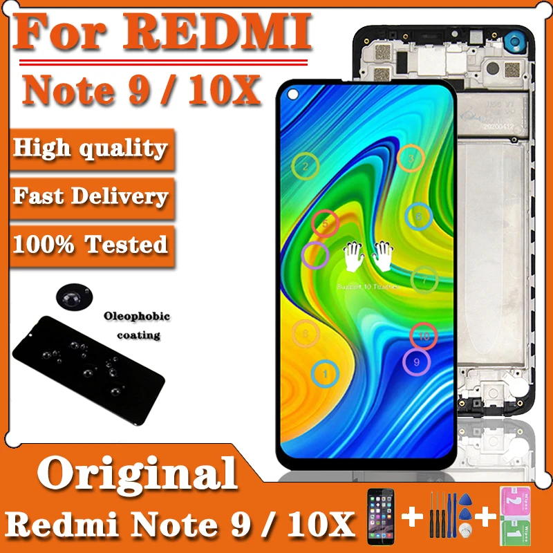 Original  For Xiaomi Redmi Note 9 Lcd Display Touch Screen Digitizer   10 Touch Assembly Replacement With Frame For Redmi 10X 4G