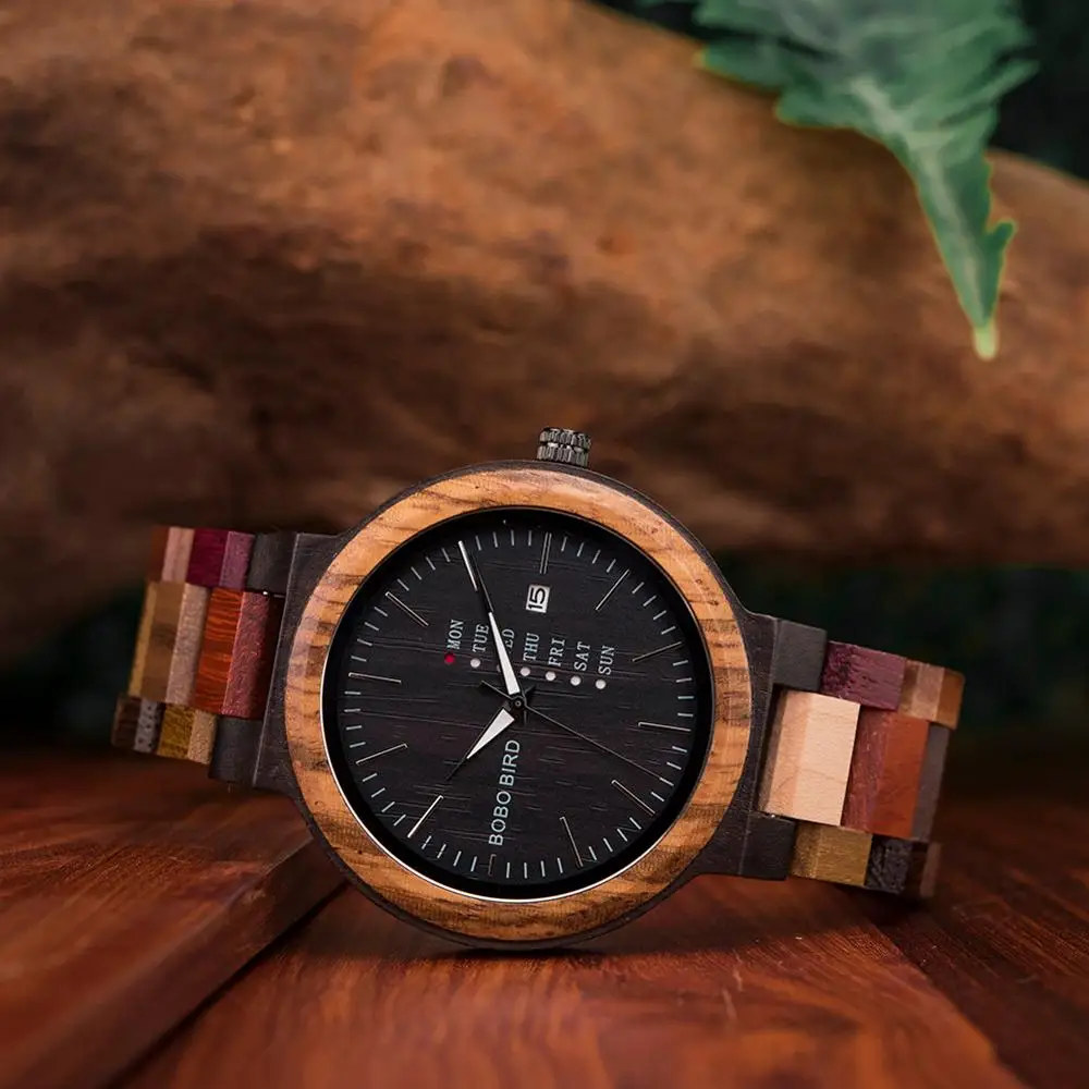 Деревянные часы BOBO BIRD мужские и женские кварцевые наручные с отображением недели