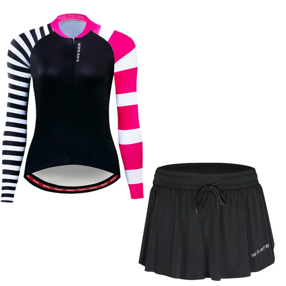 

WOSAWE Women Cycling Clothing Jersey Long Sleeve Roupa Ciclismo Bike Clothes 3D Breathable Gel Pad Bicycle Women Clothing Set