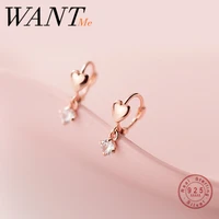 wantme real 925 sterling silver minimalist short love heart round zircon stud earrings for fashion women couple jewelry gift