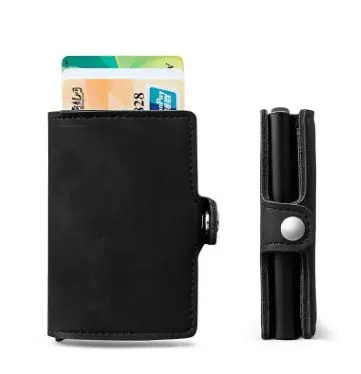 black 3 Hasp мужской держатель для кредитных карт RFID Блокировка PU кожа Автоматический Бизнес ID держатель карты Алюминий Металл мужской кошелек-сумочка для карт - Цвет: black 3