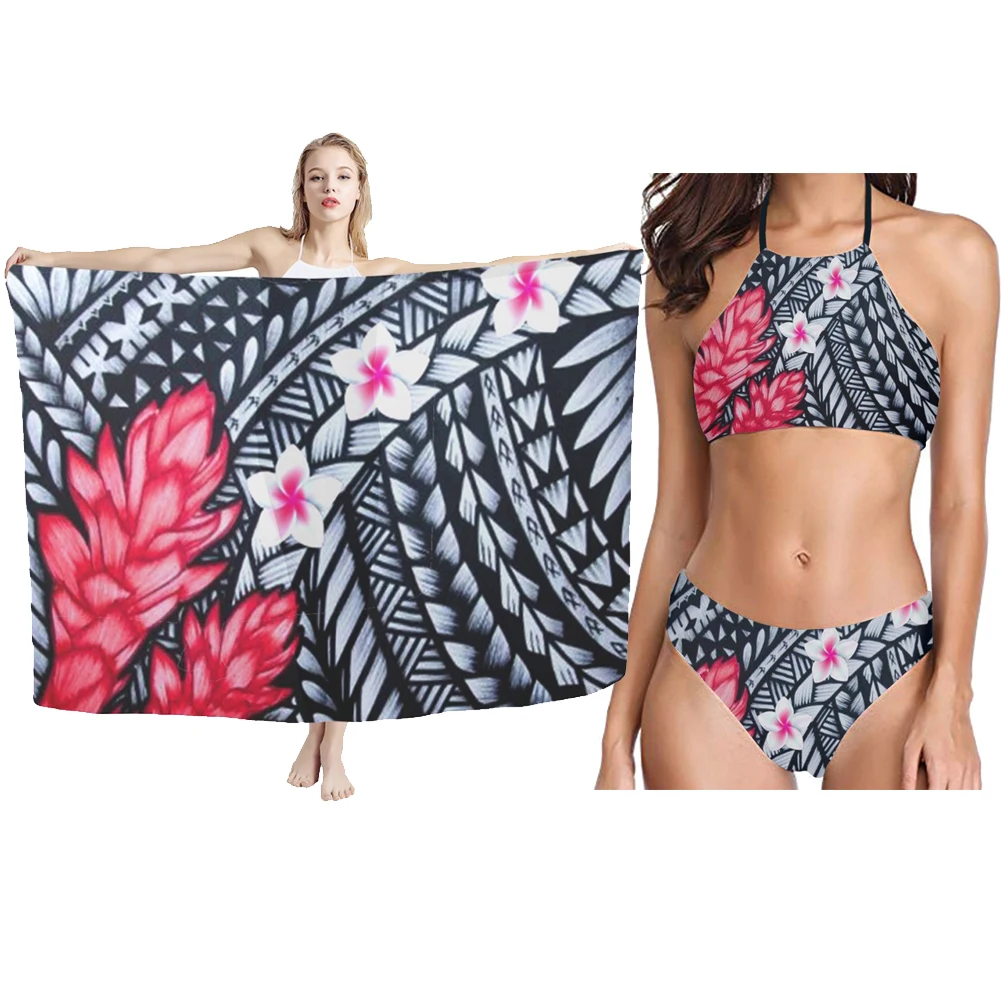 

Hycool Модный летний женский сексуальный комплект бикини из 2 предметов соответствующая пляжная одежда парео полинезийская Лава Пляжная накидка саронг стильное платье
