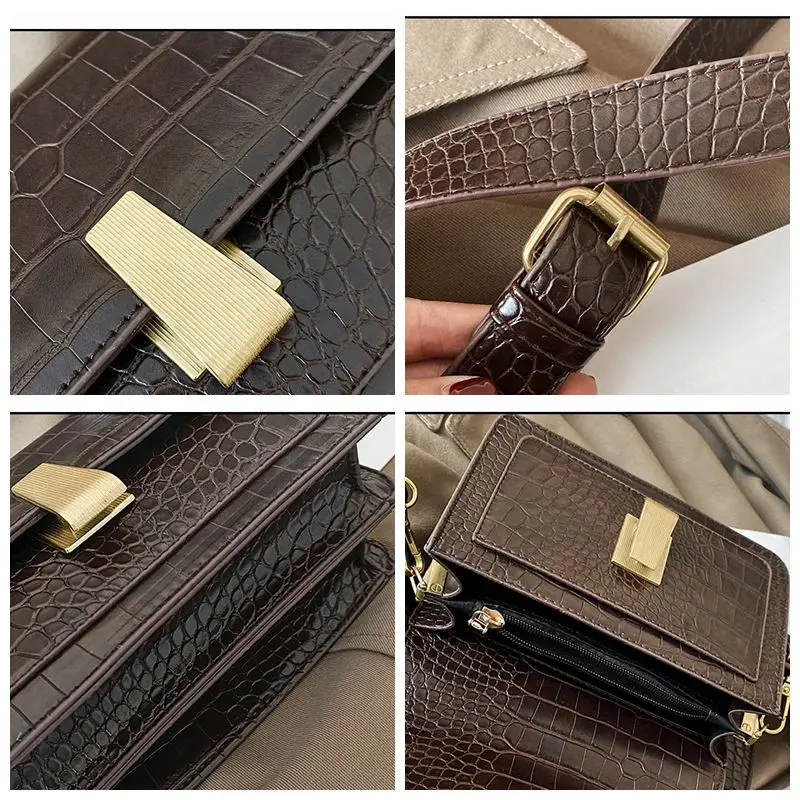 

Small Crocodile Pattern Square Women Shoulder Bag Brands Designer Buckle Crossbody Bags For Women Box Tofu Women's Bag Flap 2021