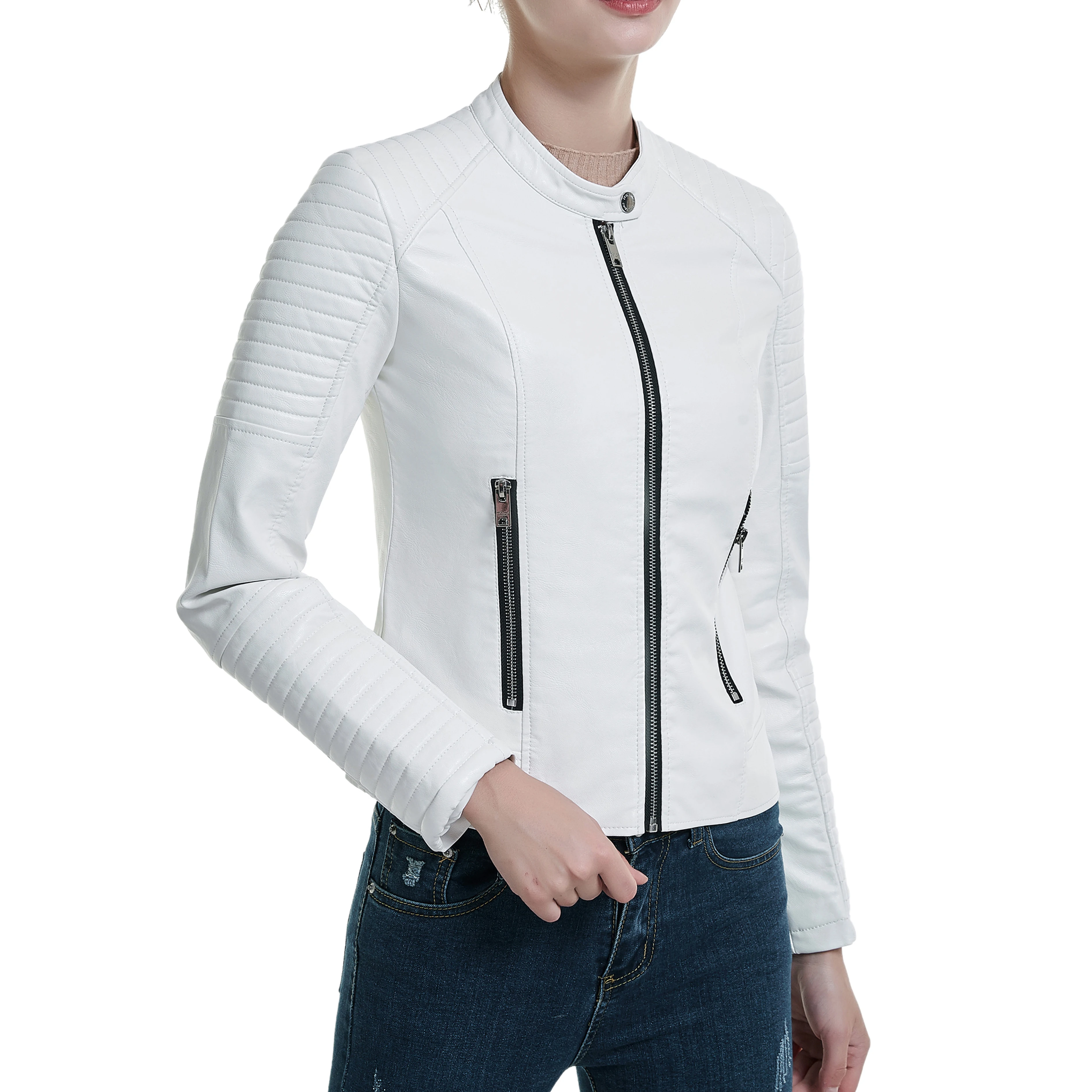 Женские куртки с длинным рукавом 2021 черная Розовая белая кожаная одежда