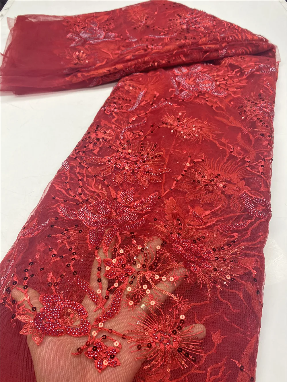 

Nigerian Hand-Made Lace Fabric African Lace Fabric High Quality Mesh Lace Fabric With Sequins Lace French Lace Fabric NI4344