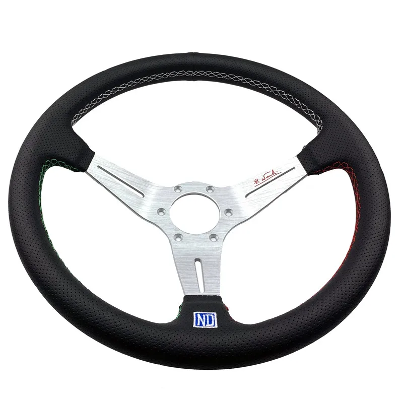 

14" Inch Auto Universal Racing Sport Steering Wheel 3 Color Line 350mm Leather Handmade Sewing