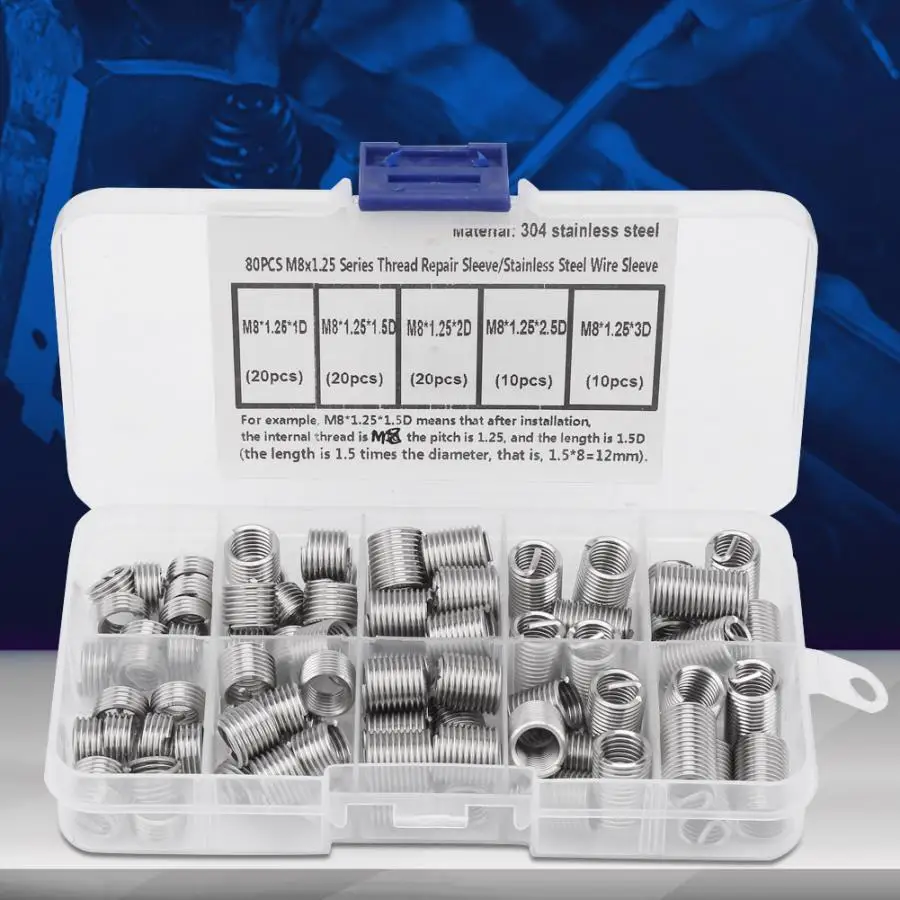 

80PCS M8*1.25 Stainless Steel Coiled Wire Helical Screw Threaded Inserts Screw Set