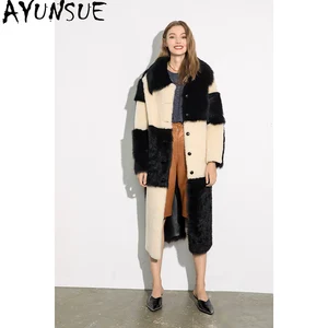 AYUNSUE Женское пальто из натурального меха овчины женская куртка длинная мотоциклетная куртка из натуральной кожи Зимняя 2020 пальто Mujer 231