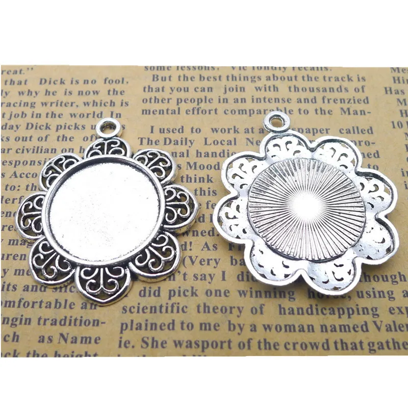 

Подвеска для изготовления ювелирных изделий в античном стиле, круглая основа с кабошоном в виде цветка, серебро, внутри 20 мм, 25 шт./лот