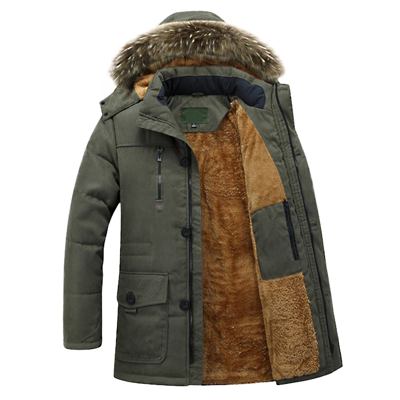 Men's Winter Fleece Lined Long Jackets Outdoor Hiking Military Jacket Male Thick Warm Windproof Windbreaker Parkas Fur Collar