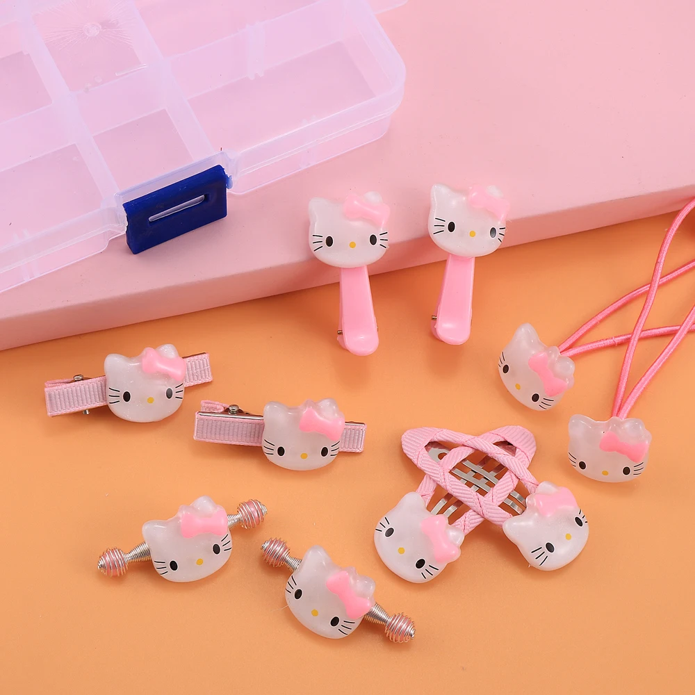 Милые детские аксессуары для волос hello kitty для девочек, детские заколки для волос с медвежонком и кроликом, эластичные резинки для волос с коробкой для хранения