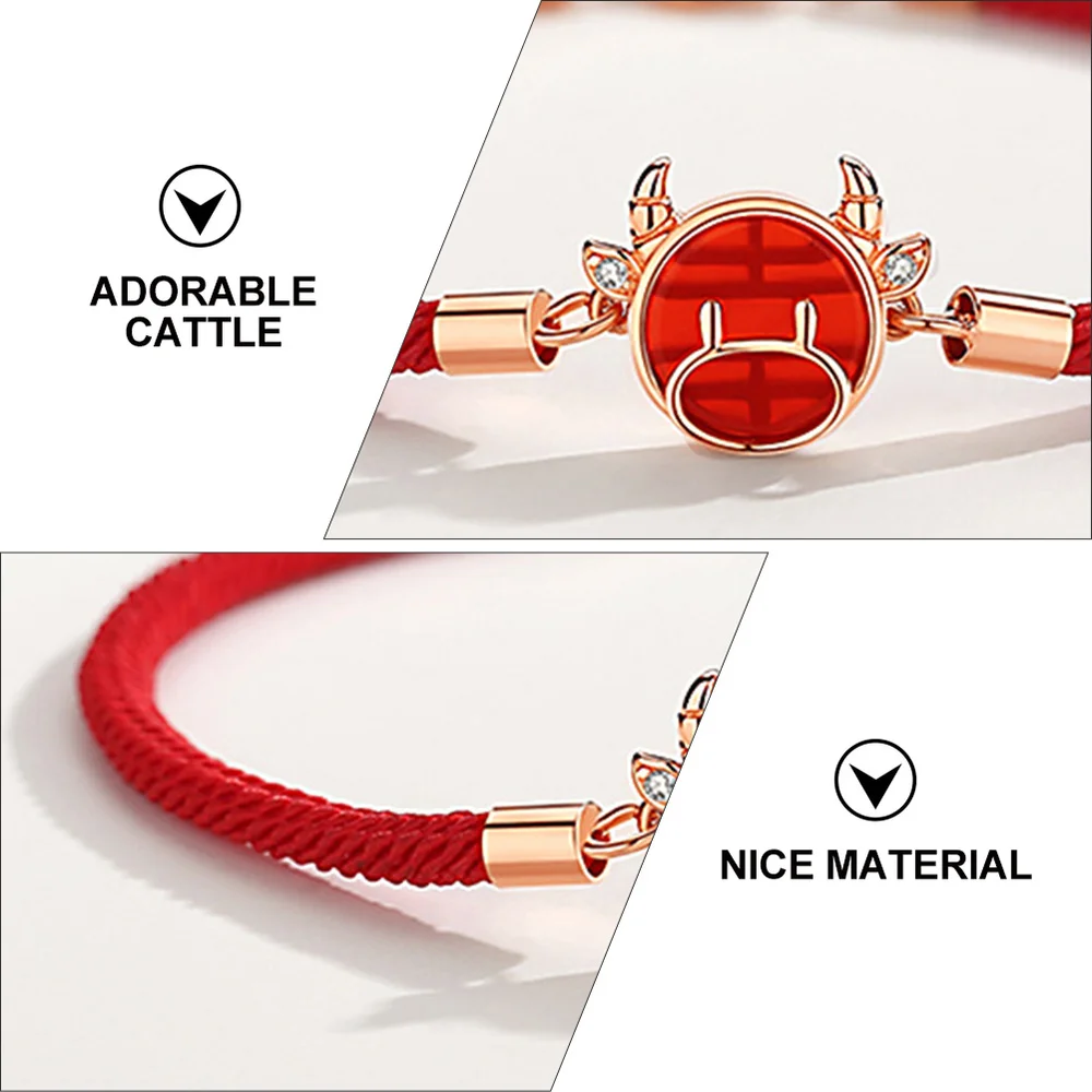 

1Pc Silver Bracelet Inlaid Zircon Bracelet the Year of the Ox Wrist Chain (Red)