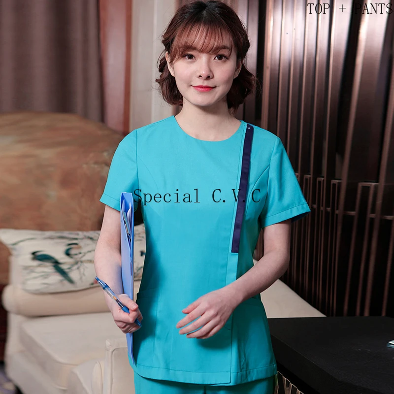 Женская медицинская форма со скрытой молнией скраб топ с круглым вырезом и штаны