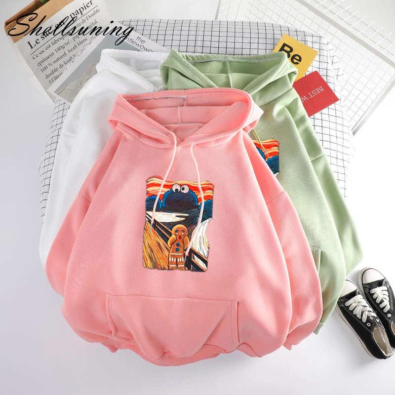 Женская толстовка с капюшоном Shellsuning однотонная теплая в стиле Харадзюку