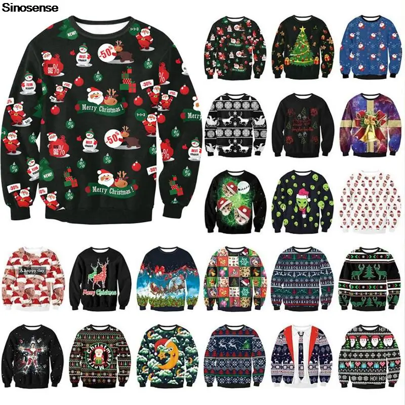 

Men Women Ugly Christmas Sweater Pullover Xmas Jumpers Tops 3D Funny Reindeer Santa Snowman Printed Autumn Crewneck Sweatshirt
