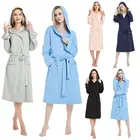 2020New мягкие весенне-осенние женские халаты размера плюс простой вязаный банный халат с капюшоном Женский Тонкий банный халат с длинным рукавом одежда для сна 5XL