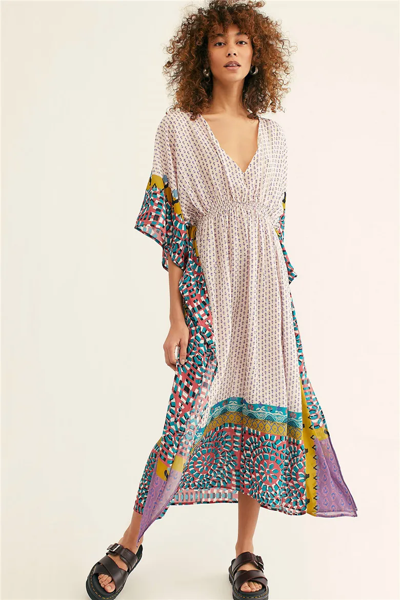 

ZOGAA 2020 Summer New Printed Beach Sunscreen Shirt Loose Elastic Waist Robe Casual Vacation Skirt