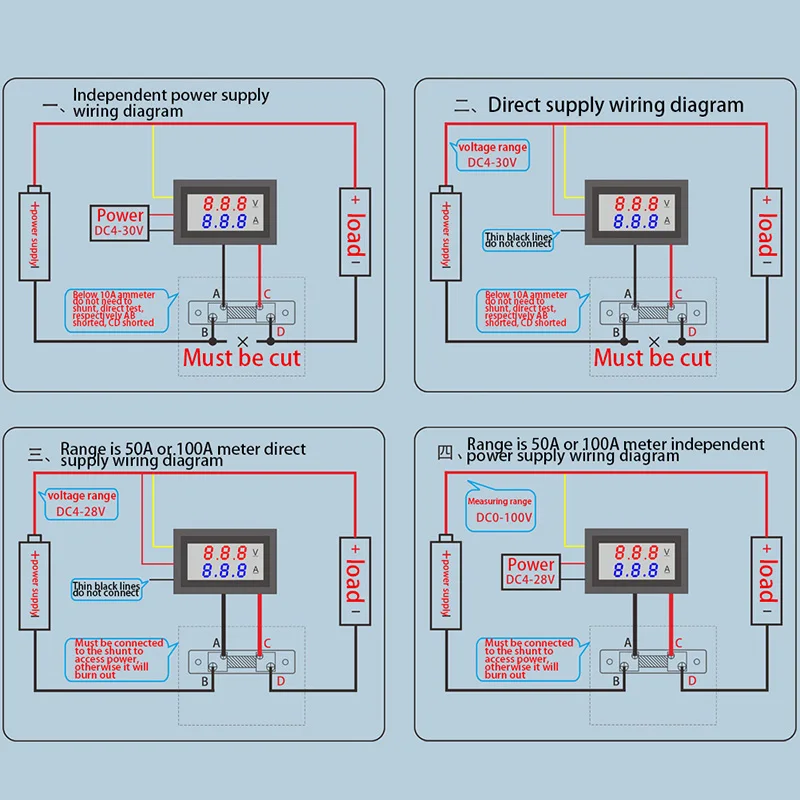 

0-100V/50A Red Blue Digital Voltmeter Ammeter 2in1 DC Volt Amp Meter W/ Shunt