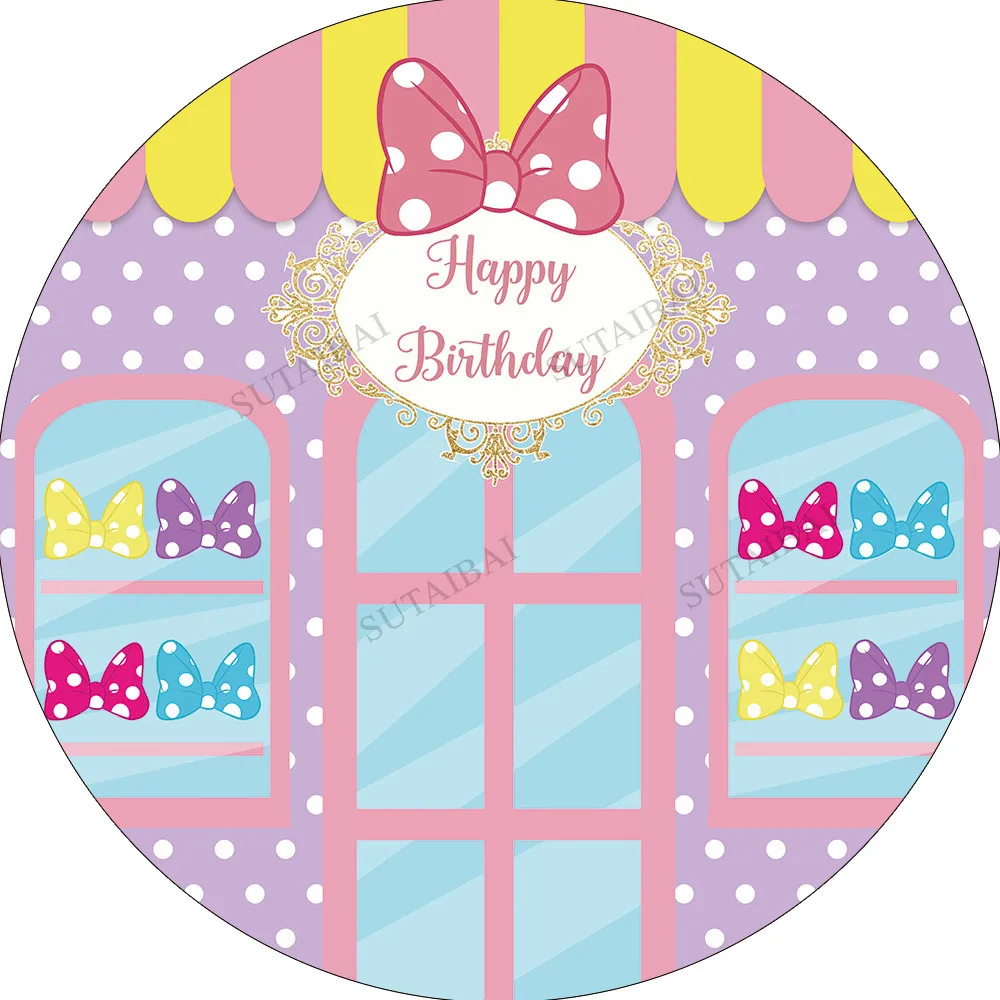 

Round Circle Background Cover Dessert Candy House Pink Backdrop Girls Baby Shower Birthday Party Table Covers Decoration Banners