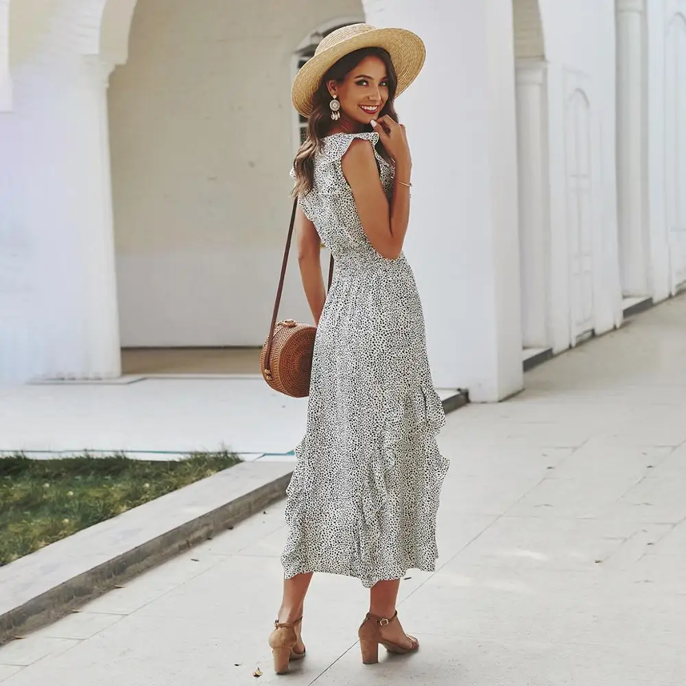 

Boho Women Long Dress Summer Ruffle Stitching A Line Slim Dresses Elegant White Red Vacation Clothes Vestidos Korean Dress