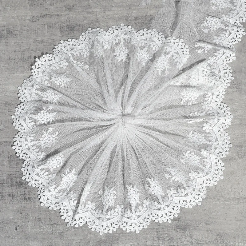 

1Y White Flower Embroidered Lace Trim Fabric Applique Handmade DIY Patchwork Wedding Lace Ribbon Sewing Craft Wide 20CM