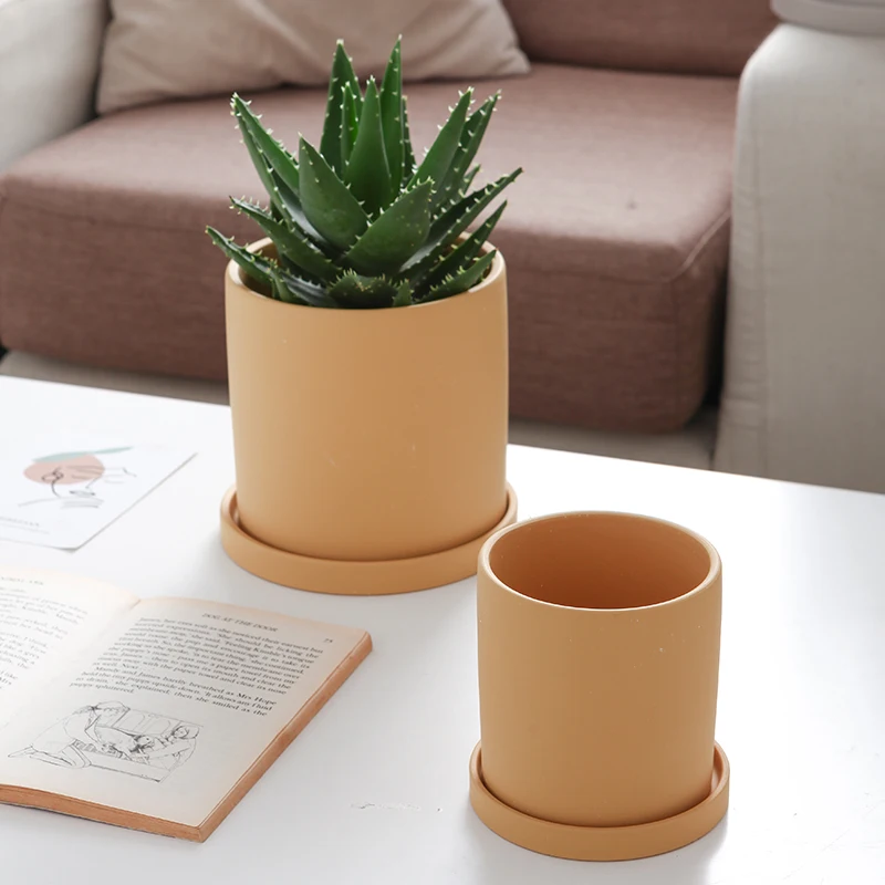 1 шт. керамические цветочные горшки цилиндрические суккуленты зеленый горшок для