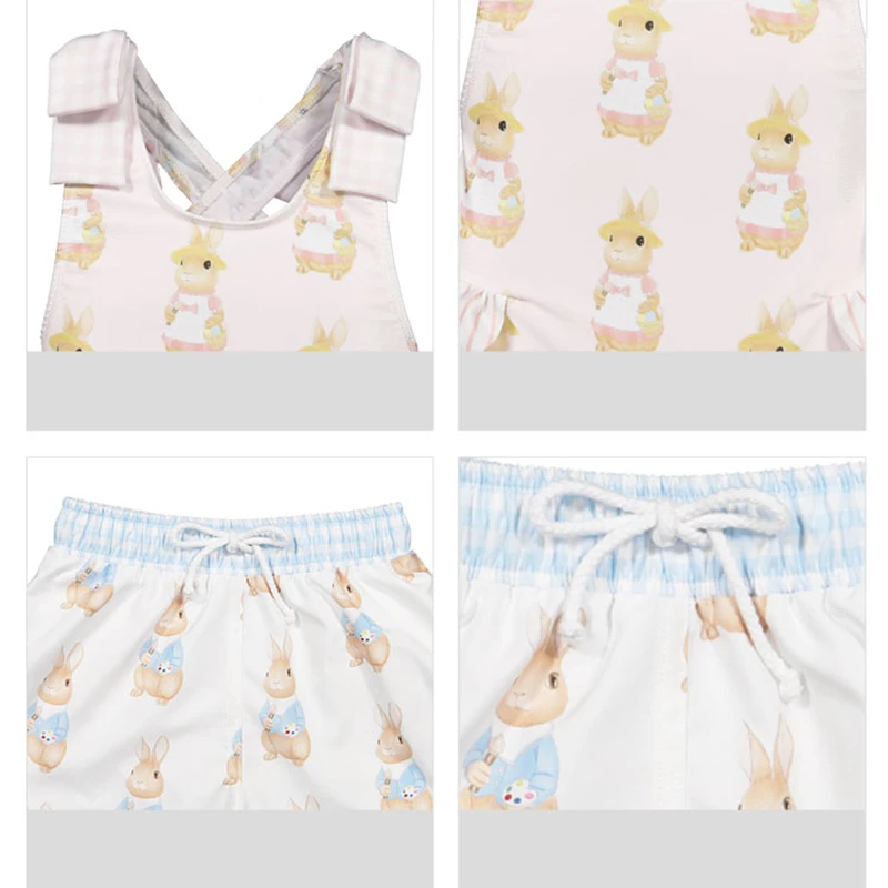 Children Summer Swimwear Girls Swimsuit Boys Pant Kids Lovely Trunks Hawaii Clothes Bikini Beach Shorts Sister Brother Matching | Детская