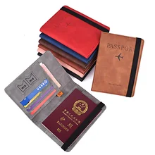 Elastic Band Leather Passport Cover RFID Blocking For Cards Travel Passport Holder Wallet Document Organizer Case Men Women