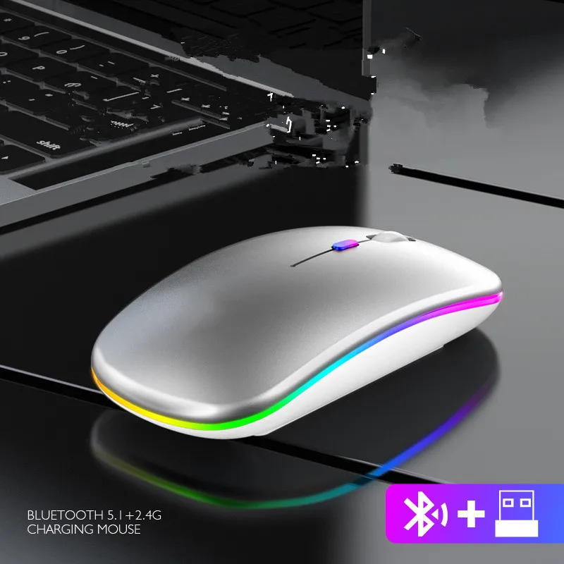 bluetooth wireless with usb rechargeable rgb mouse bt5 2 for laptop computer pc macbook gaming mouse 2 4ghz 1600dpi free global shipping